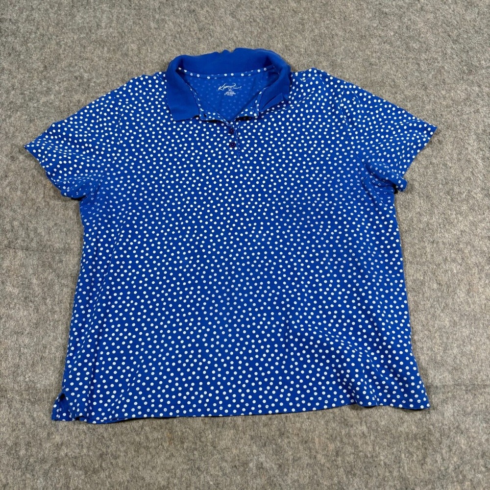 Kim Rogers Women's‎ Golf Shirt Size XL Blue White Polka Dots Short Sleeves Top